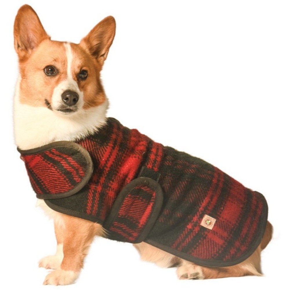 Chilly Dog Red and Black Plaid Wool Dog Blanket Winter Coat Sizes XS-XXL